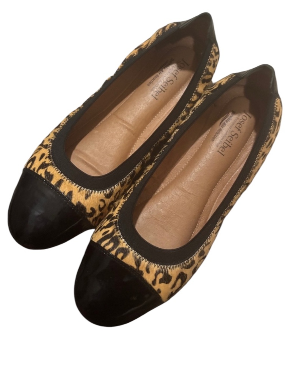 Josef Seibel Calf Hair Patent Leather Leopard Cheetah Print Slip On Flats